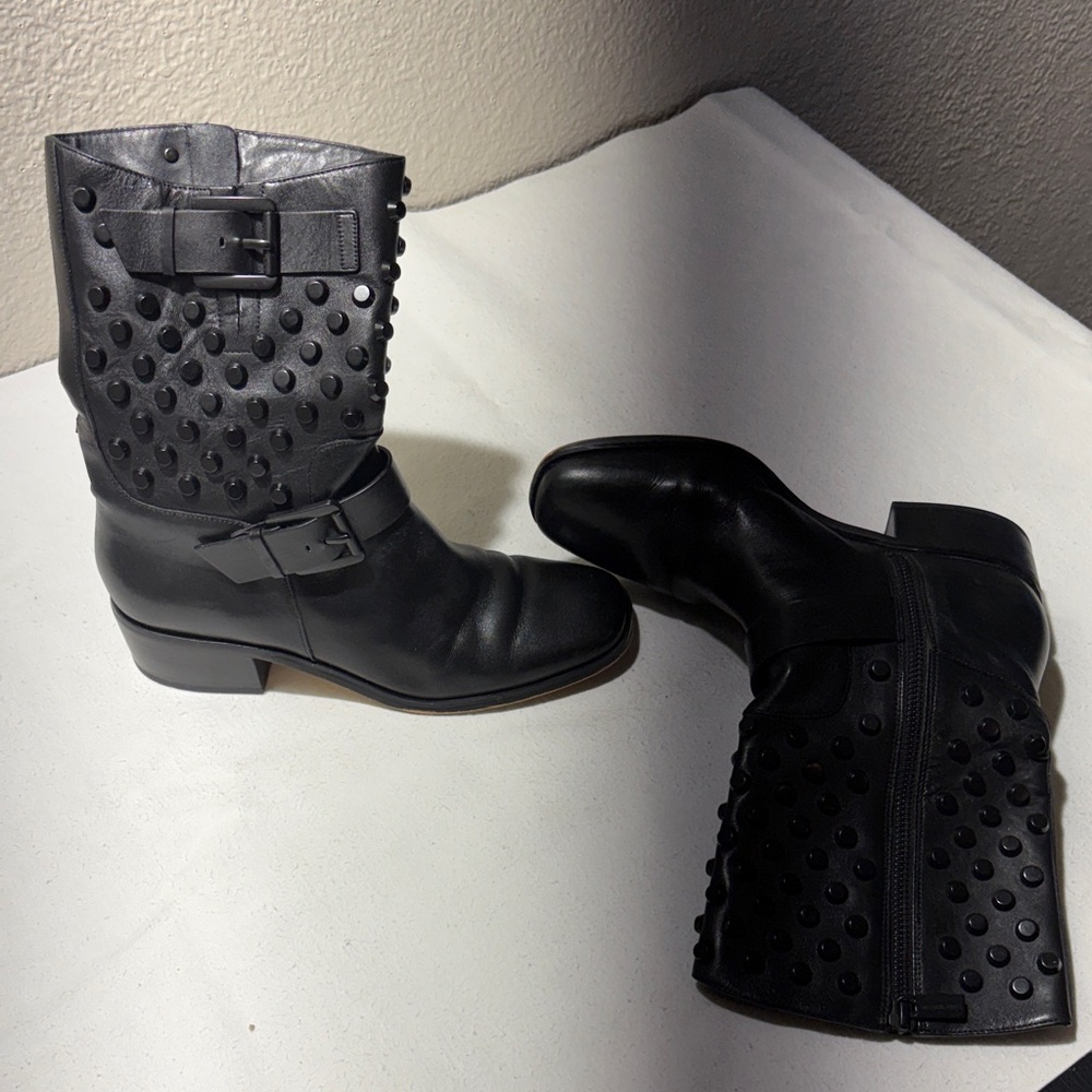 Michael Kors Studded Black Leather Mid-Calf Boots - Picture 2 of 5